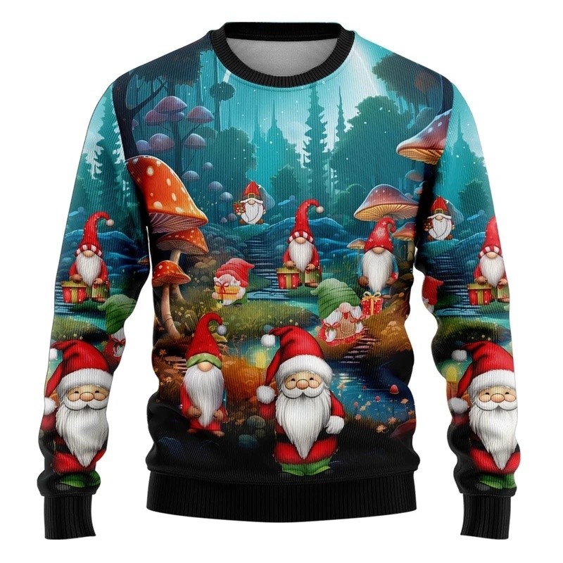Santa Ugly Christmas เสื้อกันหนาวเสื้อผ้า Unisex Gnome & Snowmans เสื้อกันหนาวบุรุษ Xmas วันหยุดลูกเ
