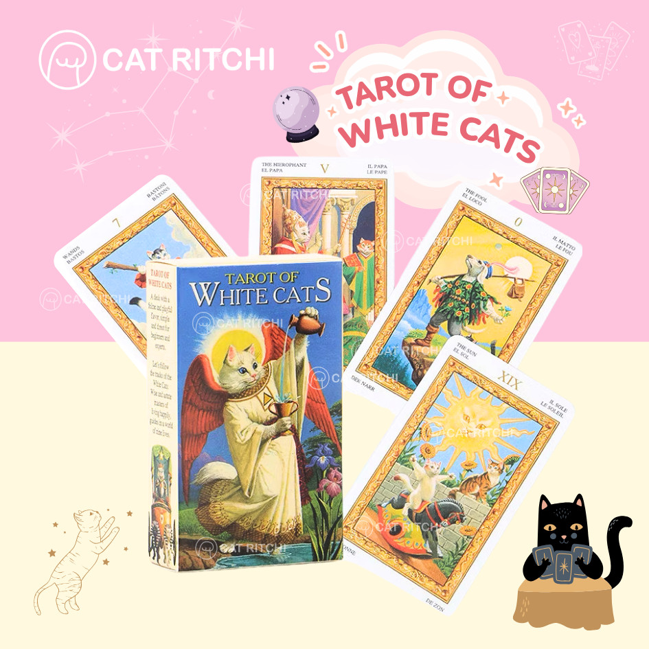 [ พร้อมส่ง] Tarot of White Cats ไพ่ทาโรต์แมว ไพ่ยิปซี การ์ดเกมส์ อ่านง่าย เหมาะสำหรับมือใหม่ 78 ใบ