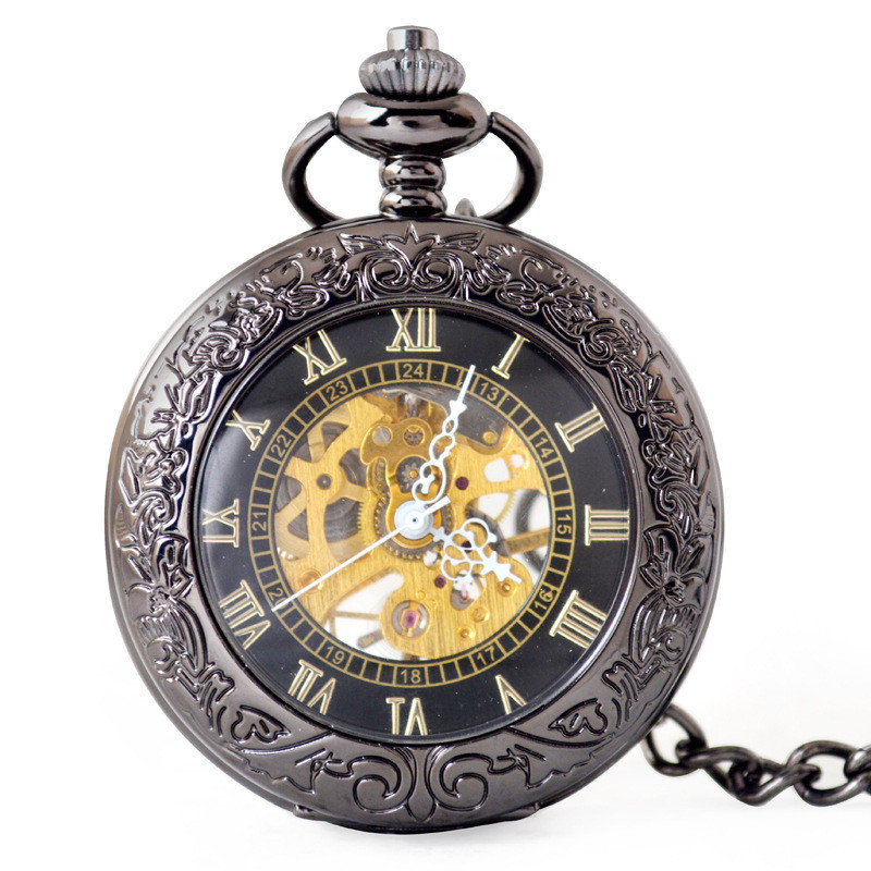 Bosia Mechanical Pocket Watch แก้วใส Flip Mechanical Pocket Watch Unisex Casual Mechanical Chain Wat