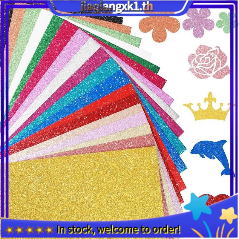 [jiaqiangxk1.th] 40 แผ่น 20 สี Glitter Cardstock, 250GSM A5 Paper No-Shed หนา Sparkly Card Stock, Sh