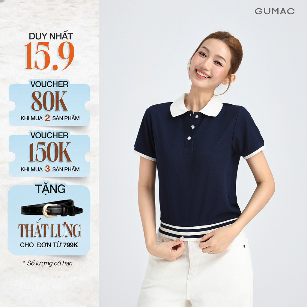 GUMC เสื้อโปโลผู้หญิง เสื้อยืดคอปกรังผึ้งสุดเท่ มีแถบไดนามิกอ่อนเยาว์ APG01024