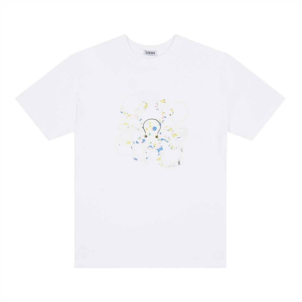 Loewe/Loewe/262026 เสื้อยืดคอกลมแขนสั้นสไตล์คู่ผู้ชายสไตล์ใหม่ฤดูร้อนสบายสไตล์กีฬา Bottoming เสื้อพิ