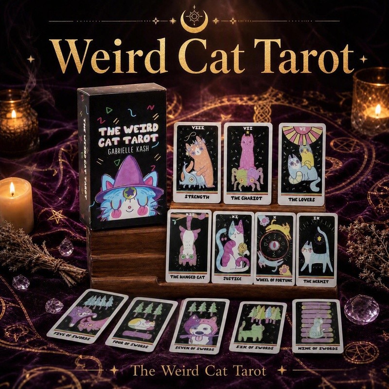 🔥พร้อมส่ง🔥【The Weird Cat Tarot】RWS Rider-Waite 78 Cards Cute Cat Portable Smooth ไพ่ทาโรต์ พร้อมส่ง 