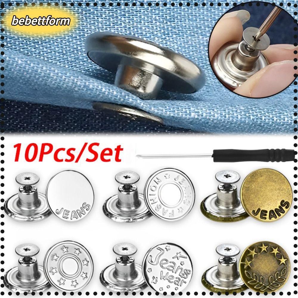 BEBETT 10ชิ้น/แพ็คปุ่มกางเกงยีนส์,อุปกรณ์เย็บผ้าด้วยไขควงปุ่มขยายเอว,ที่ถอดออกได้17มิลลิเมตรเล็บฟรีเสื้อผ้ากางเกงเอวหัวเข็มขัดก