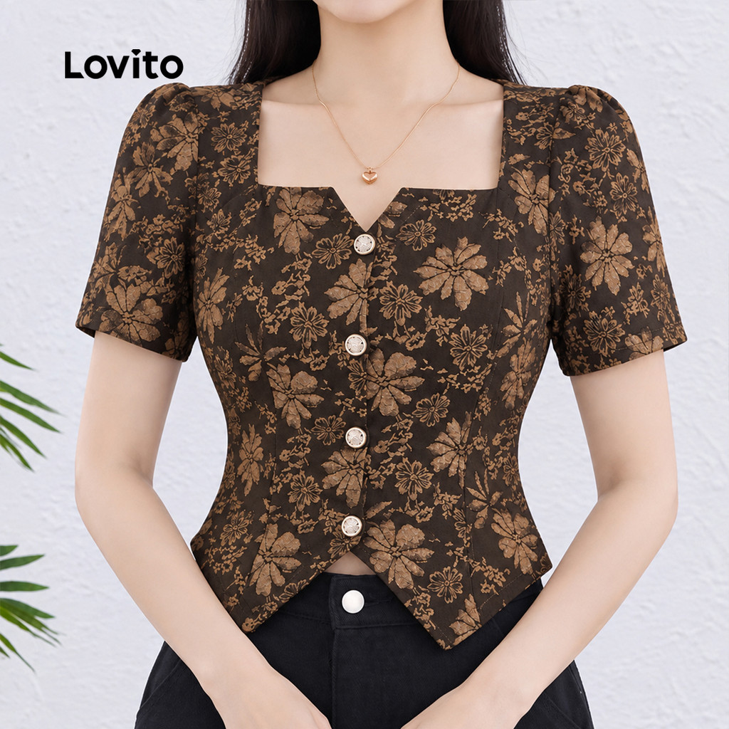 Lovito قميص نسائي أبيض بأزرار — صورة 5