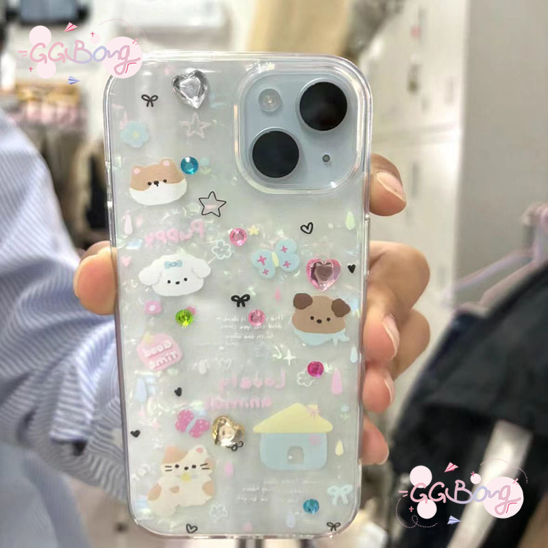สำหรับIPhone 16 11 15 13 12 14 Pro Max XR X XS Max 16 8 7 15 Plus SE ผีเสื้อลูกสุนัขลูกแมวลูกกวาดปลอกกระดาษลาย