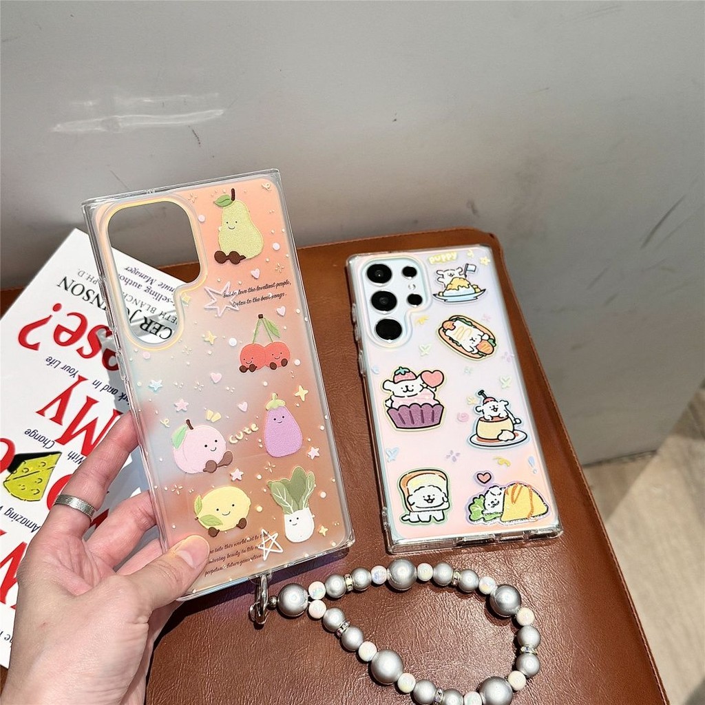 เปลือกเลเซอร์การ์ตูนขนมผลไม้ Samsung S24 เคสโทรศัพท์มือถือ S23ultraS24 + ป้องกันการตก S22 สุนัขน่ารั