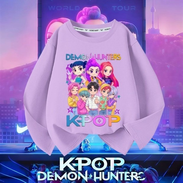 Kpop Demon Hunters พิมพ์แม่ลูก Hoodies Sweatshirt เด็กผู้ใหญ่ Mira, Rumi, Zoey - เสื้อแขนยาว Lelaki Wanita