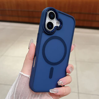 เคสแม่เหล็กเคลือบด้านลายนิ้วมือสีน้ําเงินเข้มสําหรับ iPhone 17 16 15 14 13 12 11 Pro Max Plus Air casing Simple Magnetic hard cover สําหรับ iPhone17Promax กรณี