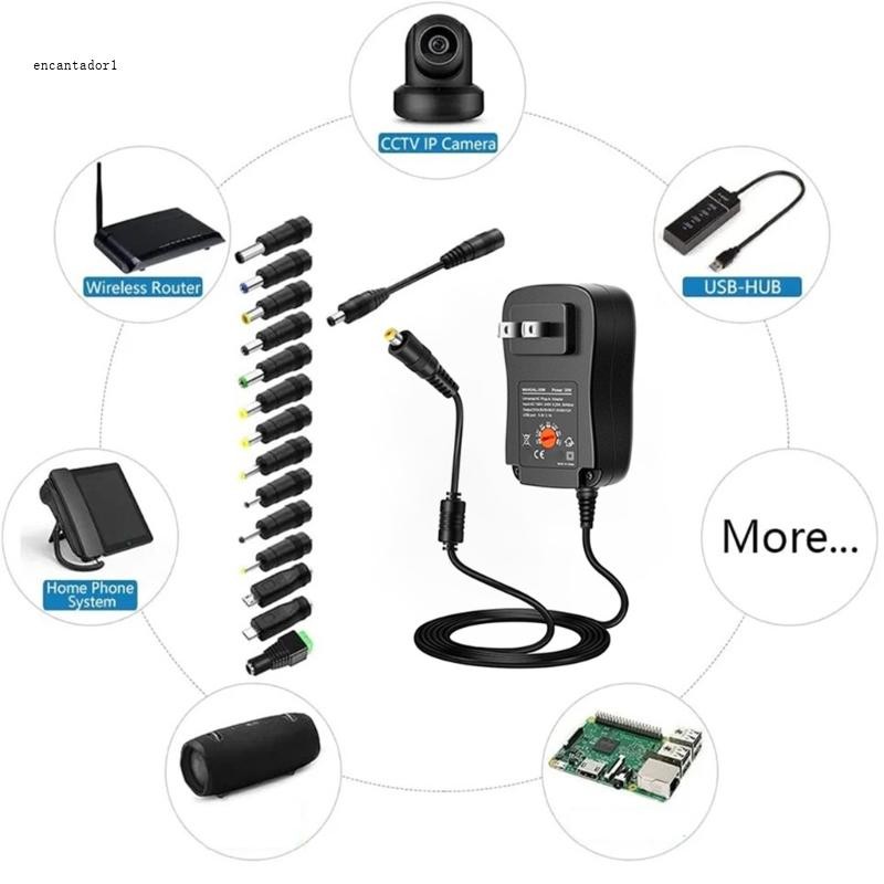 EC 30W Adpter พลังงานที่มีประสิทธิภาพสําหรับเครื่องใช้ไฟฟ้าภายในบ้าน 14 ชิ้นตัวเชื่อมต่อ