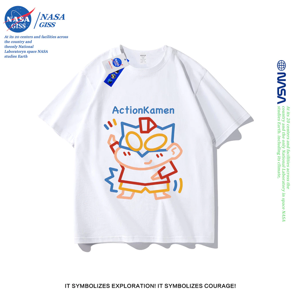 NASA เสื้อยืดชายหญิงแขนสั้น สตรีทฮิปฮอป summer เครยอนชินจัง พิมพ์ลาย คอตตอน คอกลม หลวมและระบายอากาศ