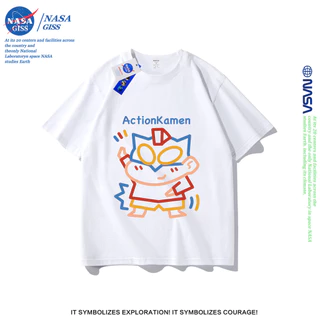 NASA เสื้อยืดชายหญิงแขนสั้น สตรีทฮิปฮอป summer เครยอนชินจัง พิมพ์ลาย คอตตอน คอกลม หลวมและระบายอากาศ