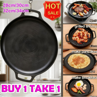【COD] HOT Korean BBQ Grill Pan Cast Iron Non-stick Multiple Sizes, Outdoor Camping Grilling Portable