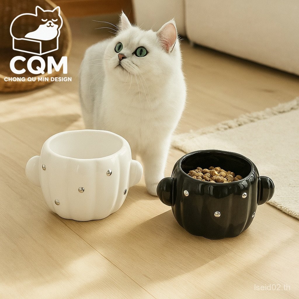 พิเศษ-Stable ความสูงไม่ง่ายที่จะคว่ําชามแมวชามเซรามิกแมวชามน้ําปกป้องกระดูกสันหลังส่วนคอจานอาหารค่ํา