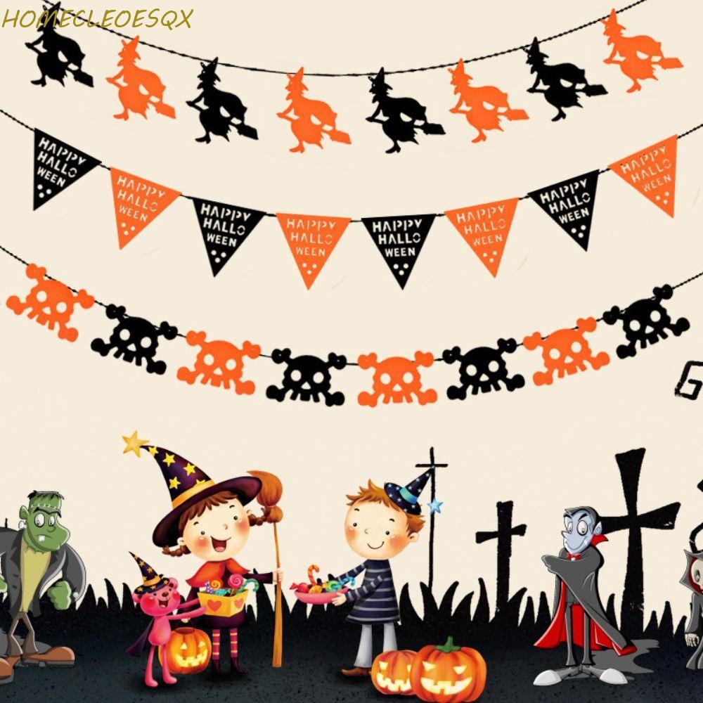 HOMECLEEOESQX ฮาโลวีนไม่ทอธง, DIY ฟักทองค้างคาว Skull Spider Web Happy ฮาโลวีนแบนเนอร์, ตลกแขวน Party Decor ดึงธง Mischievous Party Decor