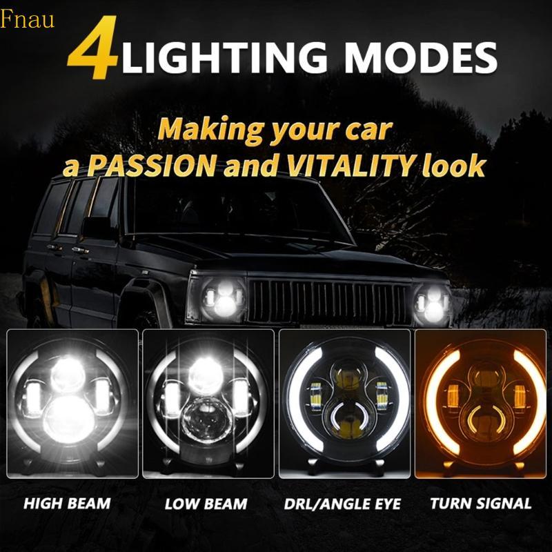 Fnau 7 LED ไฟหน้ารถจักรยานยนต์พร้อมไฟเลี้ยว Hi Lo Beam DRL Angel Eye Universal หมอกสําหรับ YMH