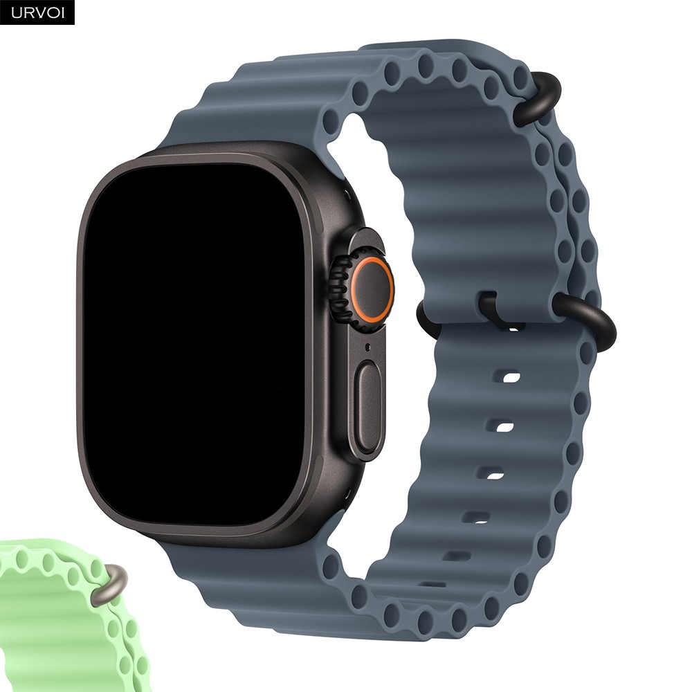 URVOI Ocean Band สําหรับ Apple Watch Ultra 3 2 Series 11 10 9 8 7 SE3 สายซิลิโคนสําหรับ iWatch sport สร้อยข้อมือยืด 49 มม.45 44 40 41 มม.