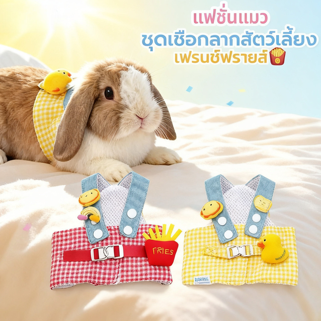 🏖️ชุดออกนอกบ้านปิกนิกลายเป็ดน่ารัก ระบายอากาศ สายรัดหน้าอกสัตว์เลี้ยงเชือกลาก ฤดูใบไม้ผลิและฤดูร้อน