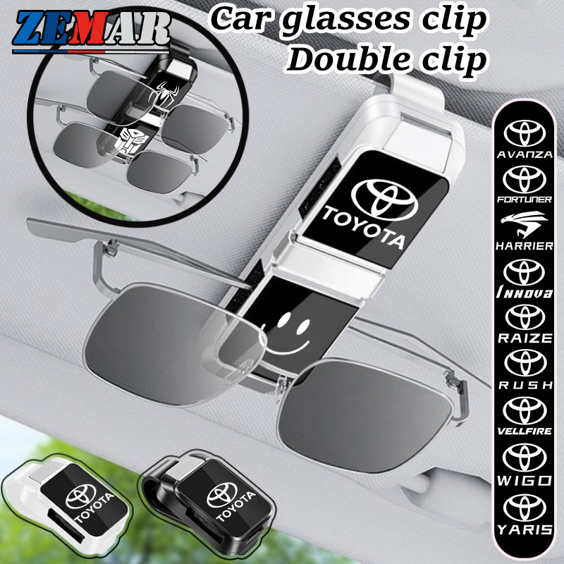 Toyota รถแว่นตาผู้ถือแว่นตาคู่คลิปรถแว่นตากันแดดคลิป Sun Visor แว่นตาสําหรับ Fortuner Camry Hilux Revo Yaris ATIV Yaris Cross Veloz Prius Innova Hiace