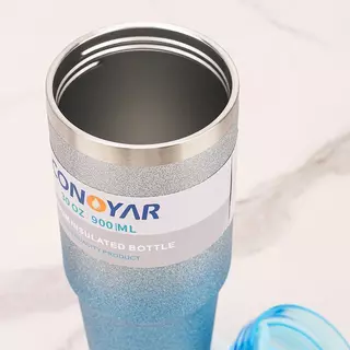 [ซื้อ 1 แถม 1]CONOYAR แก้วเก็บความเย็น รุ่นกลิตเตอร์ สแตนเลสแท้ 900ML สีทูโทนกากเพชร รับประกันไอน้ำไม่เกาะแก้ว T01291