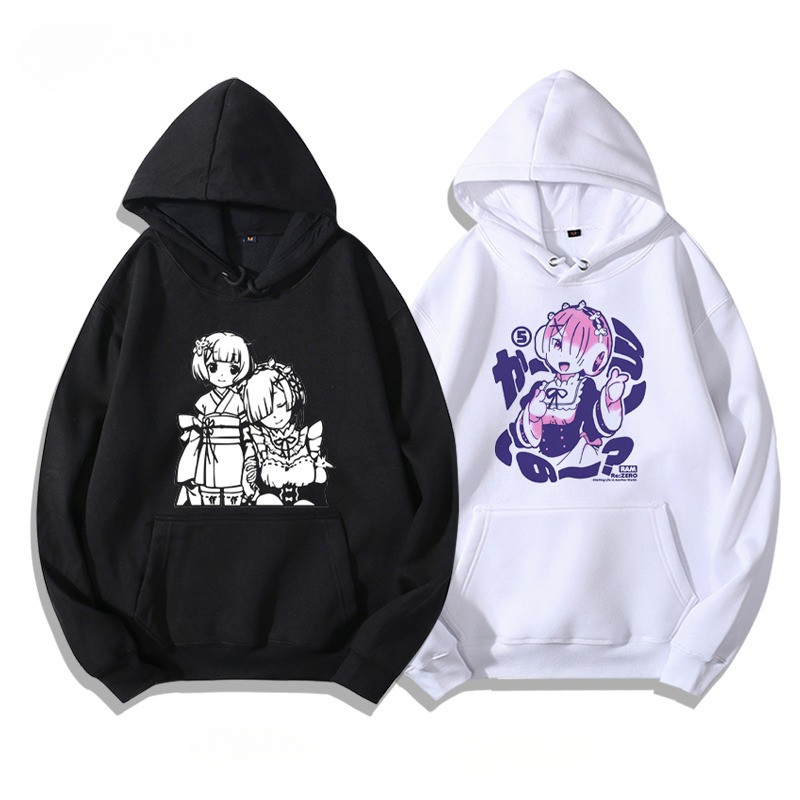 Re:Zero Ram Rem Hoodie | Anime Lovers  Sweatshirt เสื้อฮู้ดแขนยาว ลายรามและเรม สำหรับแฟนอนิเมะ  ใส่ได้ทั้งชายหญิง