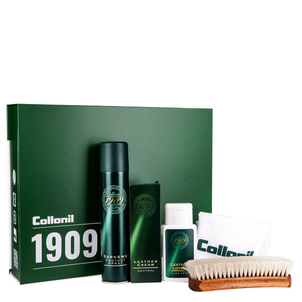 COLLONIL 1909 PREMIUM SET ประกอบไปด้วยผลิตภัณฑฺ์ปกป้อง, บำรุง อุปกรณ์ทำความสะอาด มาในกล่องพรีเมียมน่าสะสม