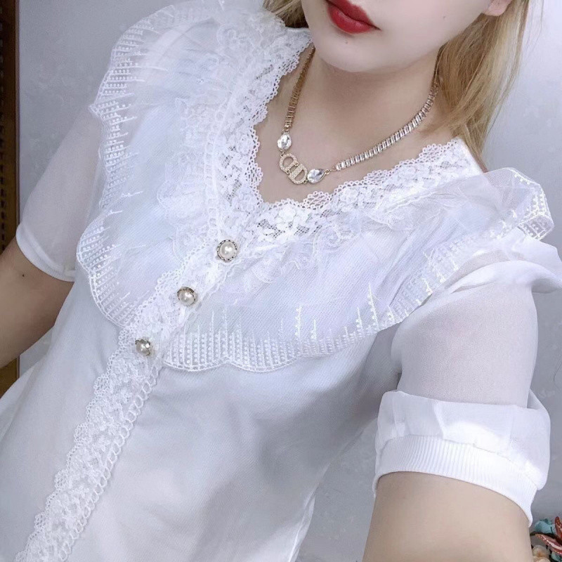 B7K เสื้อชีฟองผู้หญิง Chanel สไตล์หลวม Slimmer ดู 2024 All-Match Western สไตล์อายุลด 10.18 B