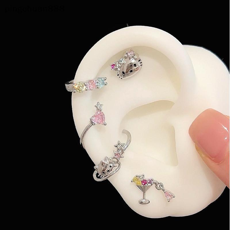 Pingchuan888 1 ชิ้น KT แมวลูกสุนัขไทเทเนียมเหล็กหูกระดูกเล็บสําหรับผู้หญิงแฟชั่นใหม่ต่างหูอุปกรณ์เสร