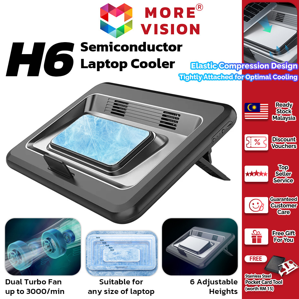 H6 Semiconductor แล็ปท็อป Cooler Pad พัดลมระบายความร้อน RGB LED ขาตั้งสําหรับเล่นเกมปรับความสูงเงียบพัดลมทรงพลัง PC Notebook