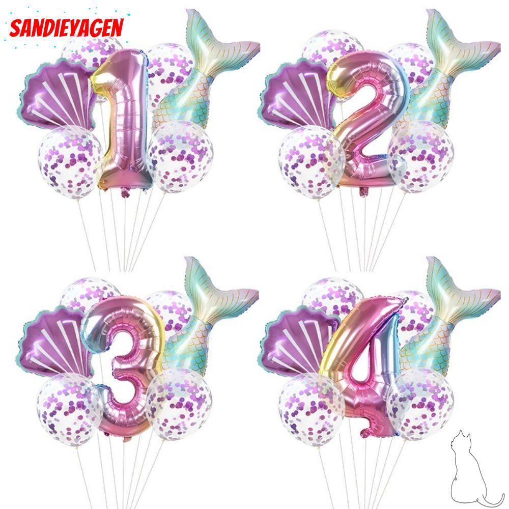 ทราย 7ชิ้นลูกโป่งปาร์ตี้เงือกน้อย,ลูกโป่งฟอยล์ของขวัญทําเองชุดลูกโป่งนางเงือก,เด็กตกแต่งงานเลี้ยงวัน