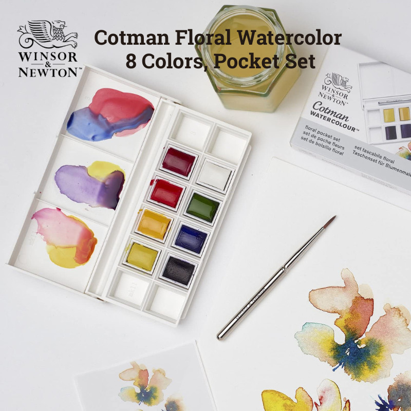 Winsor & Newton Cotman Watercolor – 8-Color Floral Pocket Set, Half Pans