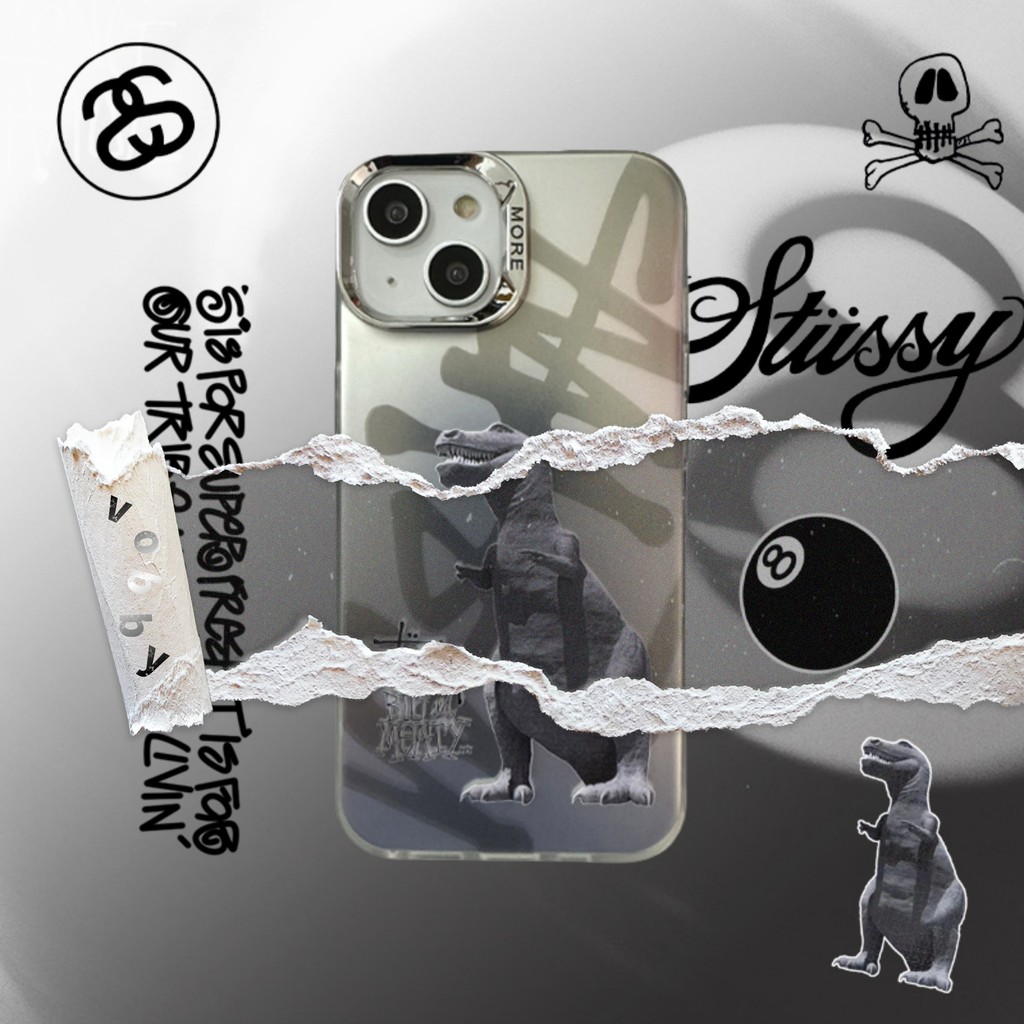 ไดโนเสาร์ Graffiti Label Electroplate เคสโทรศัพท์เหมาะสําหรับ IPhone17 17AIR 17PM 17P 16 16P 16PM 16