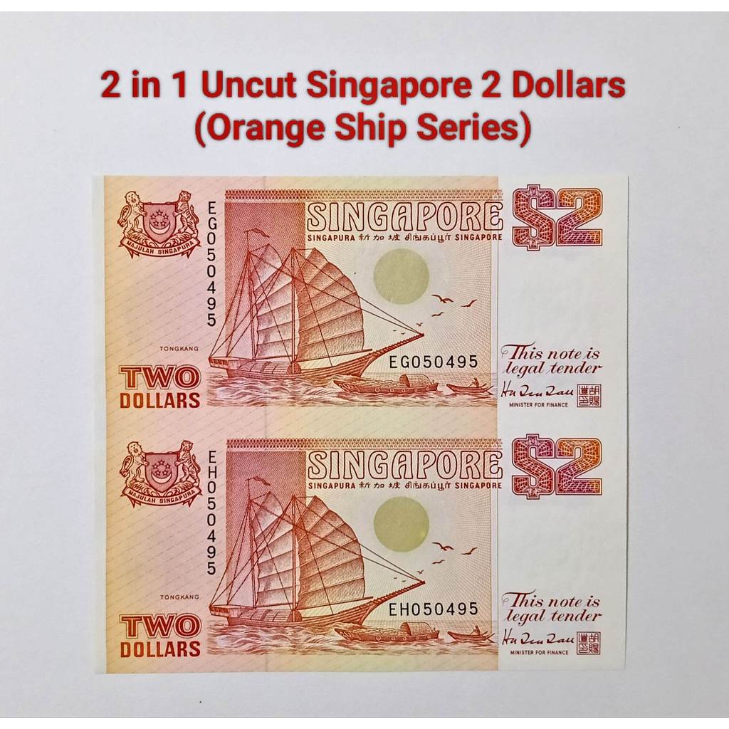 2 in 1 กระดาษ Uncut 2 Dollars (ซีรีส์เรือสีส้ม) 1991 ปี UNIRCULATED