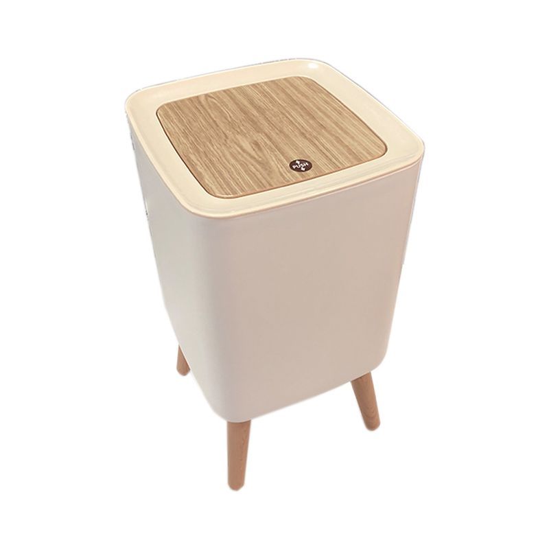 ANYHOME ถังขยะแบบกดทรงเหลี่ยมขาวฝาไม้10L RL-66