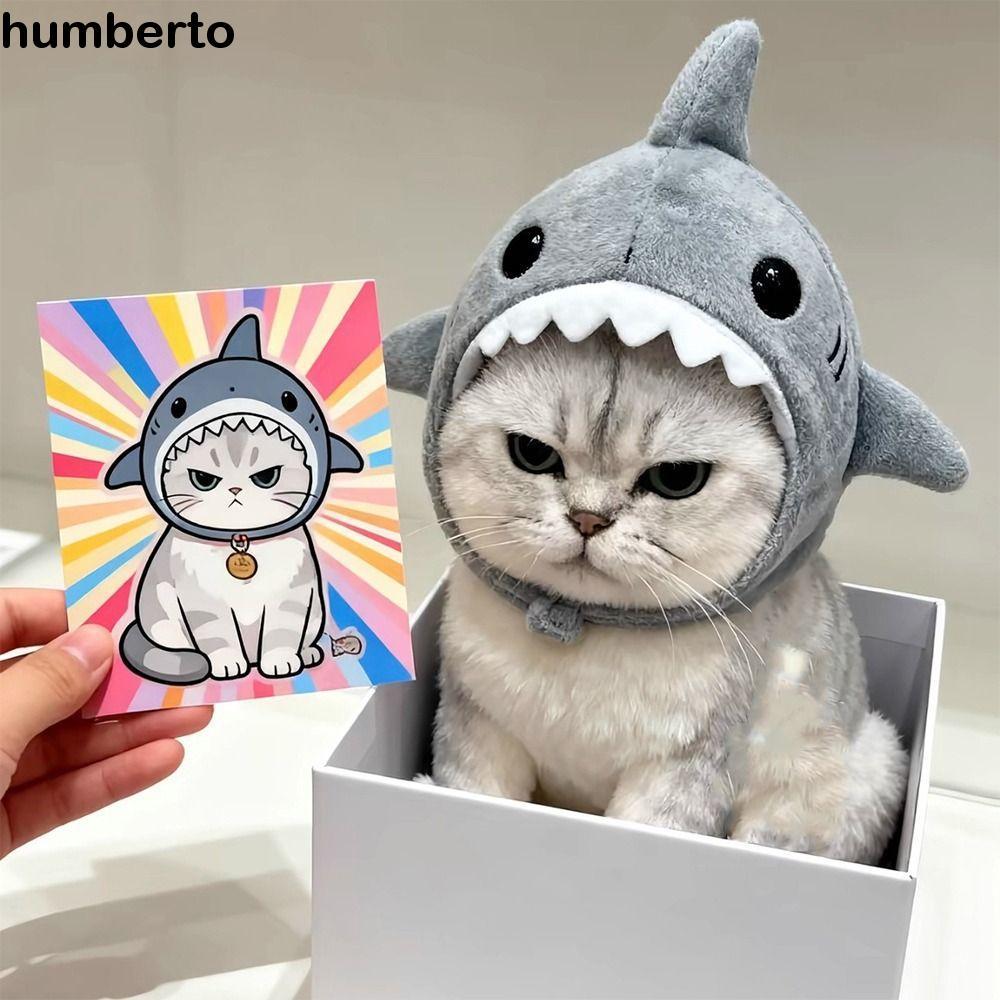 ฮัมเบอร์โต แมวฉลามผ้าโพกศีรษะ,ปรับอบอุ่นตุ๊กตาแมวตกแต่งหมวก,ลูกแมวชุดการ์ตูนนุ่มน่ารักสัตว์เลี้ยงคอสเพลย์ หมวก ฮาโลวีน