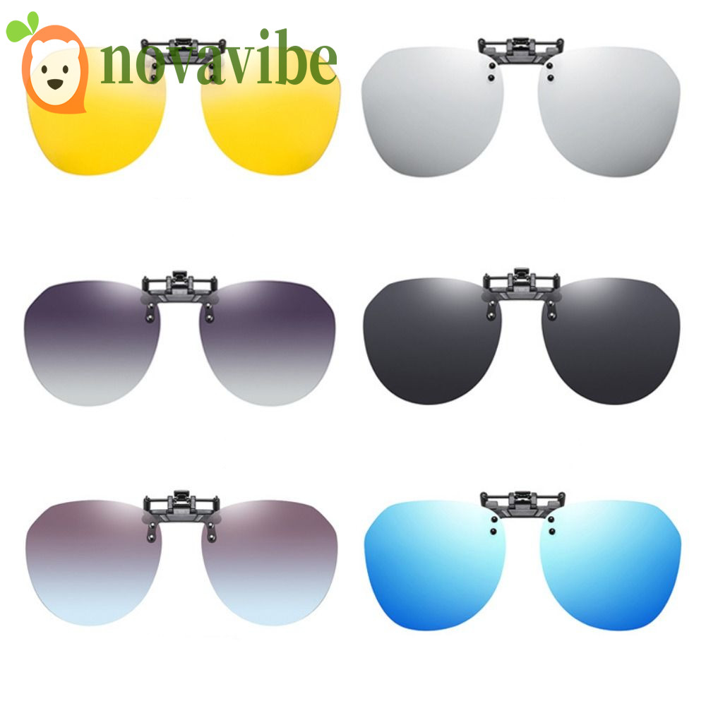 คลิปแว่นตามองกลางคืนวัน NOVAVIBEIB, คลิปแว่นสายตาสั้นป้องกันรังสียูวี UV400, การดูแลการมองเห็นแว่นกันแดดคลิปออนวินเทจไม่มีขอบป้องกันแสงสะท้อนกิจกรรมกลางแจ้ง