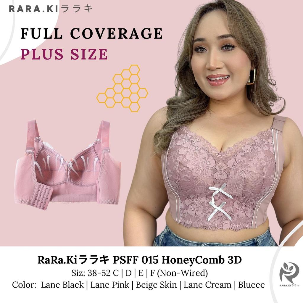 RARAKI PSFF 015 Plus-Size Honeycomb 3D Corrective Bra Full Coverage Size 38-52 C/D/E/F Cup 5-Hook Z-