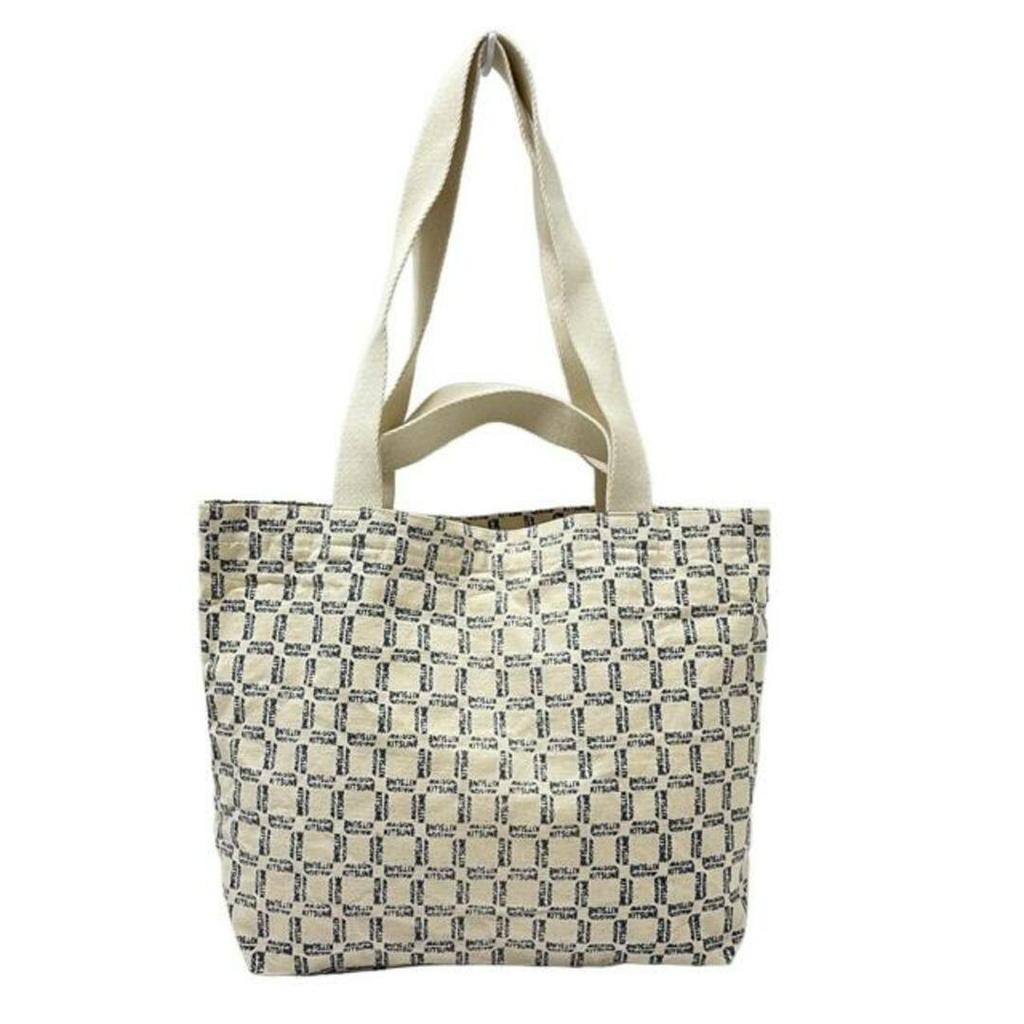 MAISON KITSUNE’ KITSUNE Tote Bag Purse ivory cotton Navy Direct from Japan Secondhand