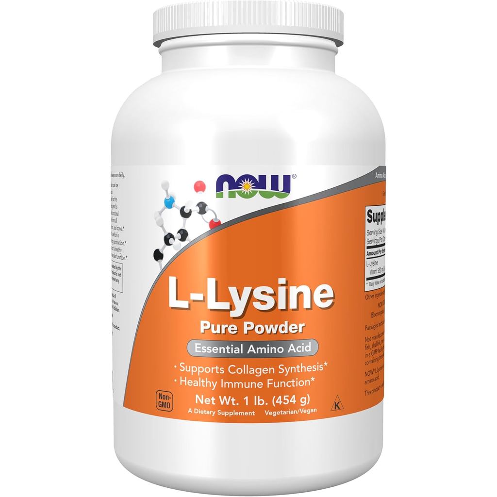 NOW Foods อาหารเสริม L-Lysine (L-Lysine Hydrochloride) ผง รองรับคอลลาเจน Synthesis* กรดอะมิโน 1-ปอนด