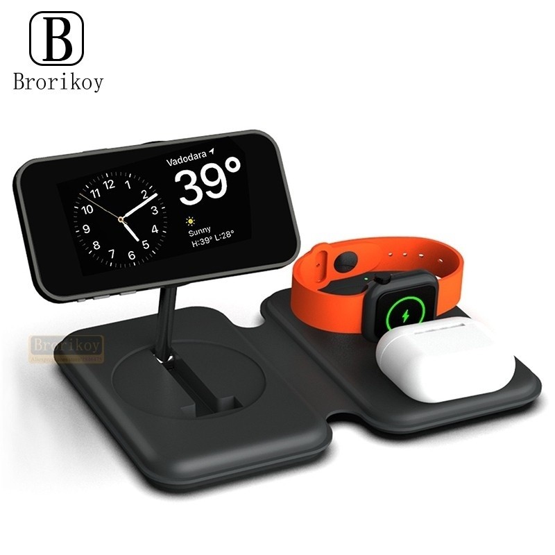 3 In 1 Charger Stand Pad Magnetic 15W Fast Charging Station Dock for Samsung S25 S24 Phone 16 15 14 