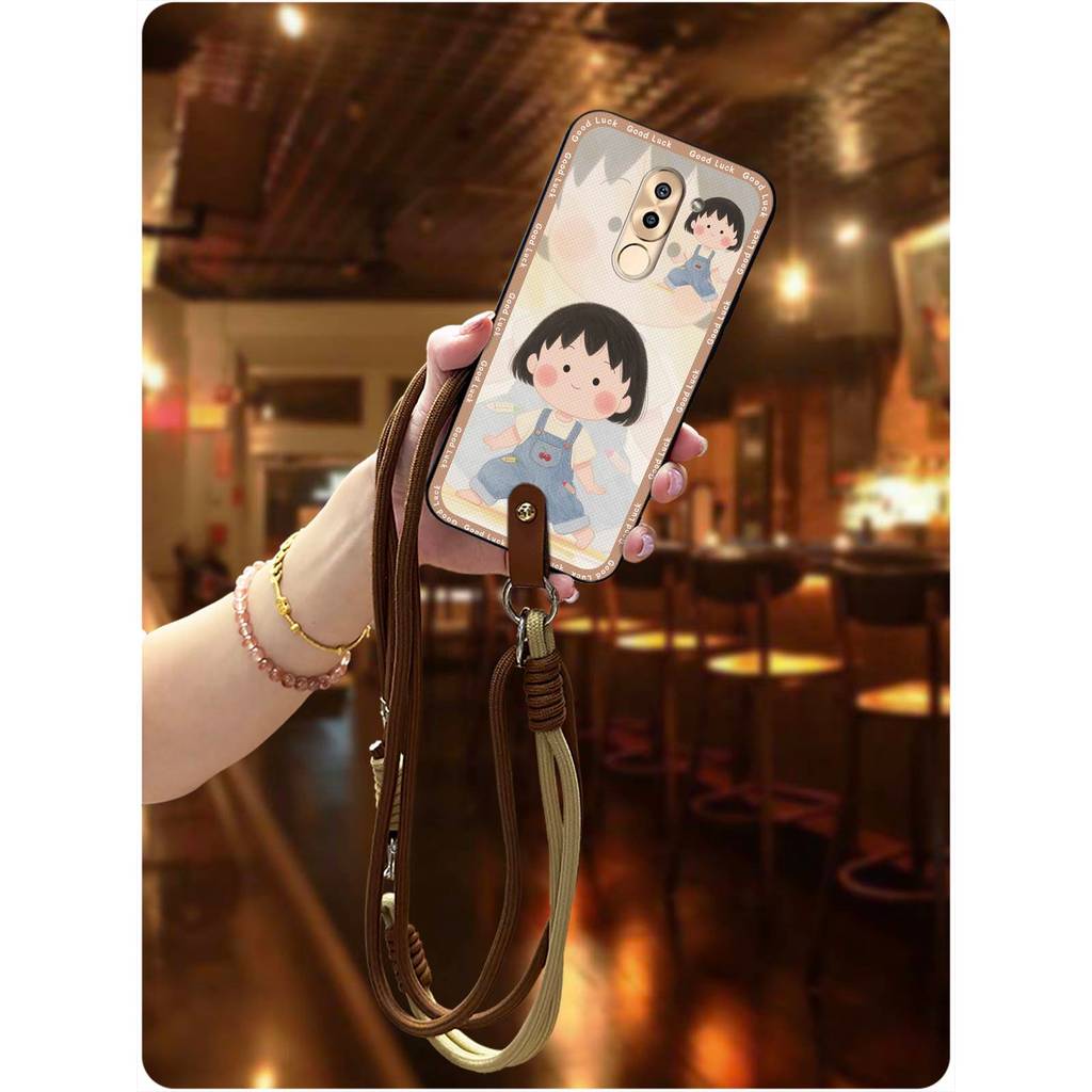การ์ตูนสองสี Huawei Honor 6X/GR5 2017/Mate 9 Lite เคสโทรศัพท์ Halter คอซิลิโคน Texture Lanyard รุ่น 