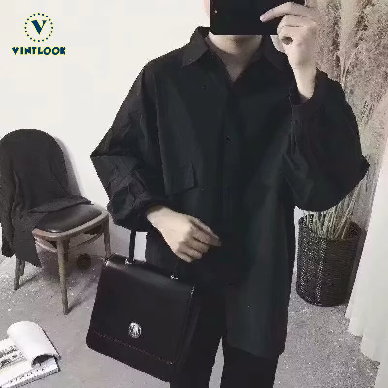 VINTLOOK เสื้อเชิ้ตแขนยาวทรงหลวมสไตล์ญี่ปุ่น Unisex ดีไซน์พิเศษที่บ่งบอกความเป็นศิลปะ