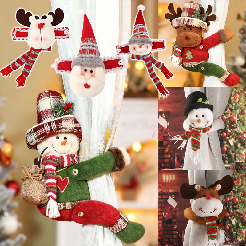 อุปกรณ์ ตกแต่งบ้าน พร้อมส่ง คริสต์มาสผ้าม่านหัวเข็มขัด ตุ๊กตาการ์ตูนถือหัวเข็มขัด หัวเข็มขัดผ้าม่าน ตกแต่งคริสต์มาส ตกแต่งบ้าน ราคาถูก