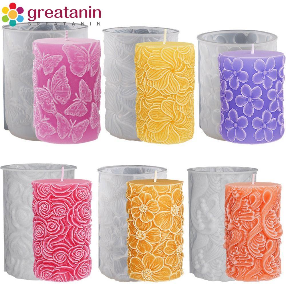 GREATIN แม่พิมพ์เทียนกระบอก, UV Epoxy Resin Cake Resin Mold, DIY Craft Relief Flower Easy to Demold 