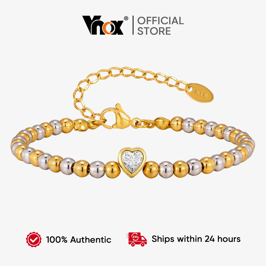 สร้อยข้อมือลูกปัดรูปหัวใจ Zircon Cubic แบบชุบทองกันน้ำ พร้อมสายโซ่-link สวยงาม เป็นของขวัญที่เหมาะมาก