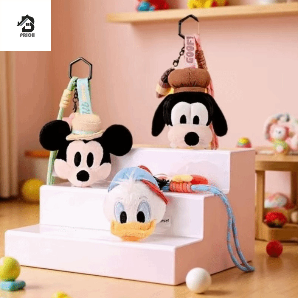 PRICH Mickey Mouse Family Plush Toy, Mickey Family Series Car Keyring Mickey Minnie Plush พวงกุญแจ, 