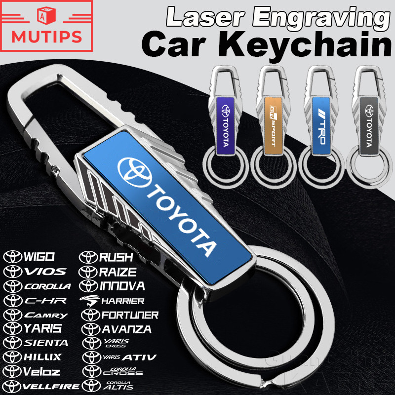 Toyota GR TRD พวงกุญแจรถยนต์ ง่ายพวงกุญแจโลหะ เลเซอร์แกะสลัก พวงกุญแจ รถจักรยานยนต์ พวงกุญแจ สำหรับ Fortuner Camry Hilux Revo Yaris ATIV Yaris Cross Veloz Prius Innova Hiace