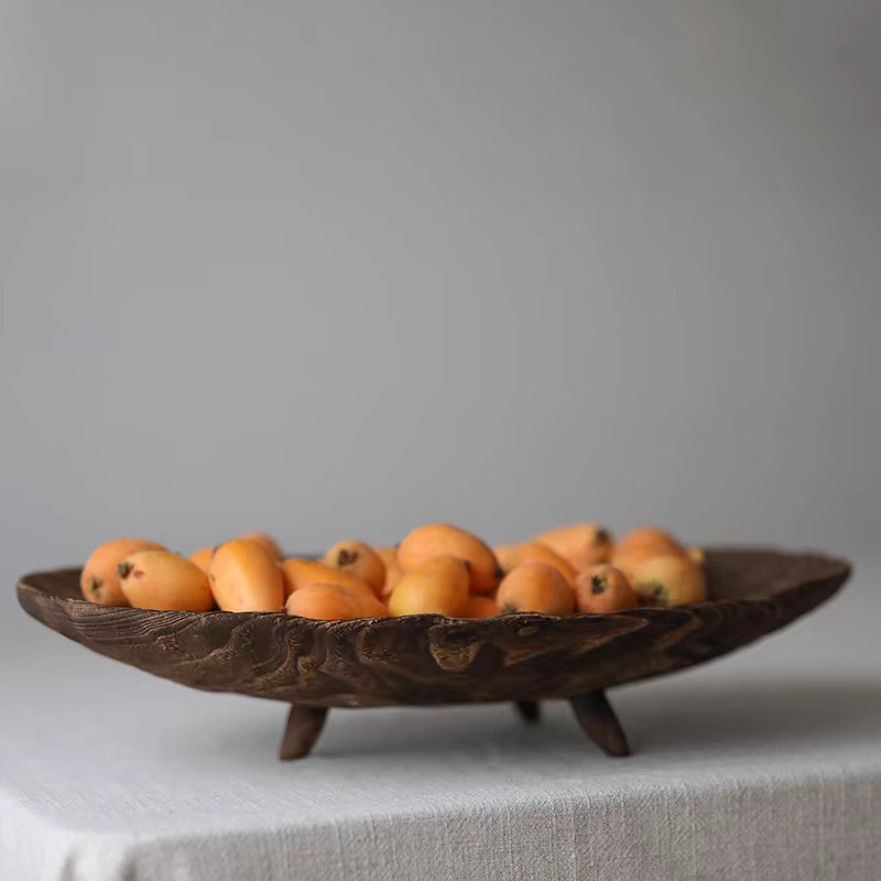 Wabi-Sabi สไตล์จานผลไม้ไม้ถาดตกแต่งสําหรับห้องนั่งเล่นโต๊ะกาแฟ Farmhouse Storage ถาดขนมสําหรับตกแต่งบ้านและจอแสดงผล