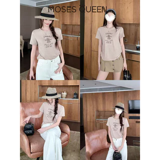 MOSESQUEEN เสื้อยืดแขนสั้นเปิดไหล่ - ผู้หญิงฤดูร้อนดีไซน์ใหม่ - เสื้อเชิ้ตเดรสสั้นกระชับสัดส่วนสไตล์อเมริกัน #63951