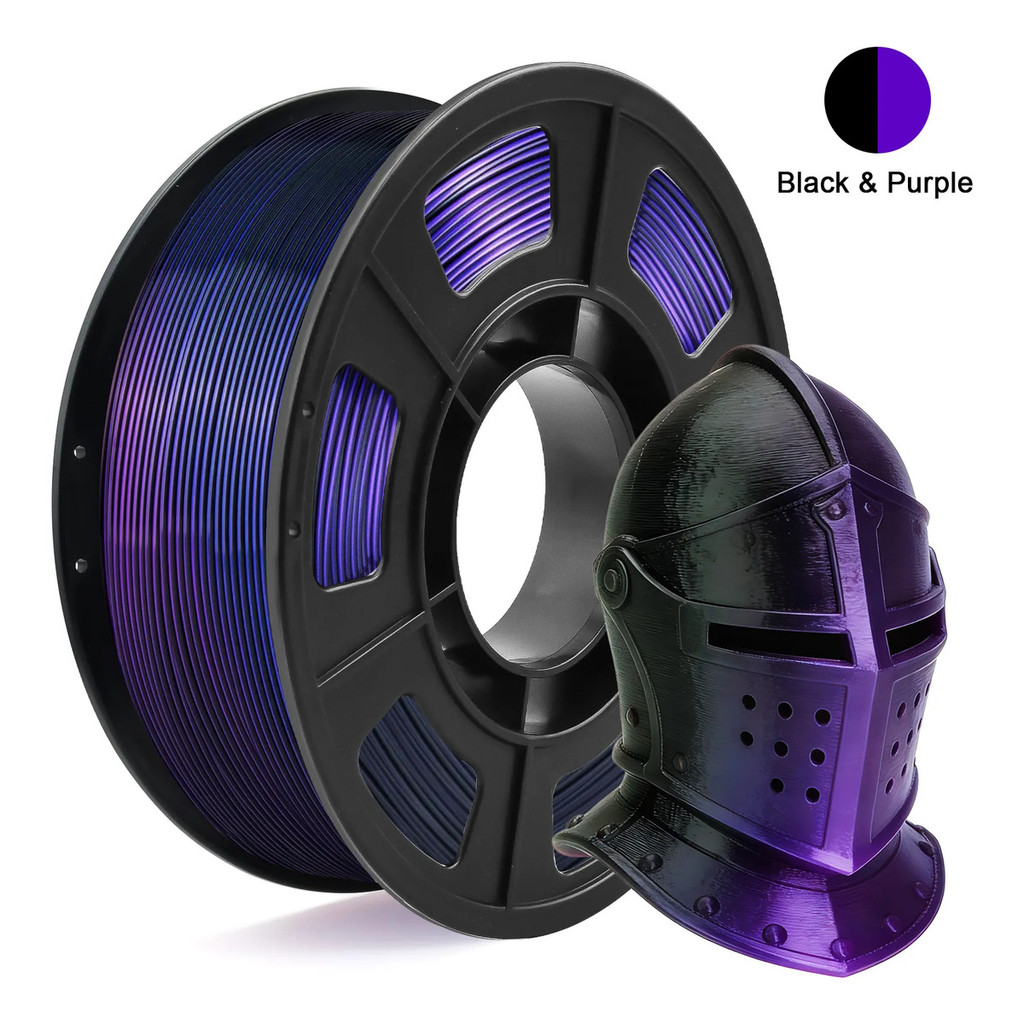 Silk PLA Dual Color Filament 1.75mm 3D Printer Filament, สีดําสีม่วง, แกนม้วน 250g (0.55lbs)